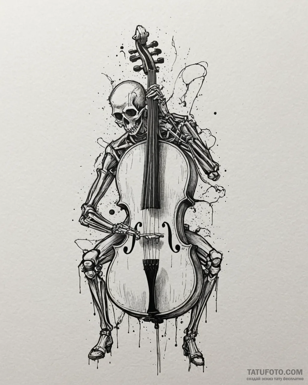 Automaton playing a cello made of bone and wi... - эскиз тату (№1753090940_0, 21.07.2025 09:42) — Tatufoto.com