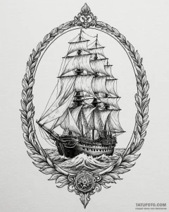 Frigate, artistic tattoo sketch, professional... - эскиз тату (№1753091935_0, 21.07.2025 09:58) — Tatufoto.com