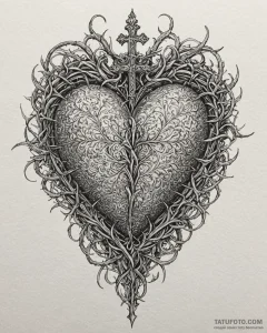 Unknown heart crowned with thorns, ink illust... - эскиз тату (№1753092017_0, 21.07.2025 10:00) — Tatufoto.com