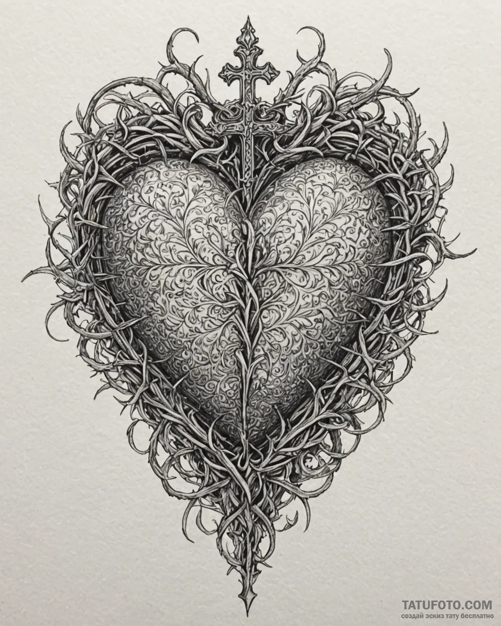 Unknown heart crowned with thorns, ink illust... - эскиз тату (№1753092017_0, 21.07.2025 10:00) — Tatufoto.com