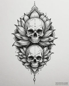 Skull with a lotus growing from its eye socke... - эскиз тату (№1753092100_0, 21.07.2025 10:01) — Tatufoto.com