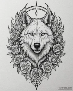 Angel wolf with flames beneath paws, tattoo l... - эскиз тату (№1753092267_0, 21.07.2025 10:04) — Tatufoto.com