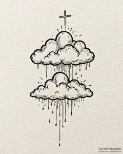 Rain cloud, single line drawing, tattoo flash... - эскиз тату (№1753092350_0, 21.07.2025 10:05) — Tatufoto.com
