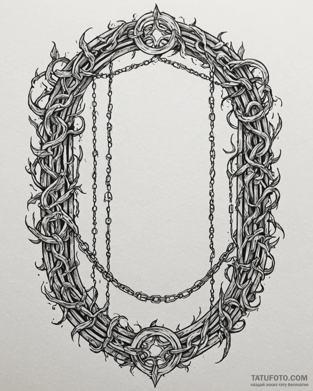 Apocalyptic gate with burning chains, tattoo... - эскиз тату (№1753092516_0, 21.07.2025 10:08) — Tatufoto.com
