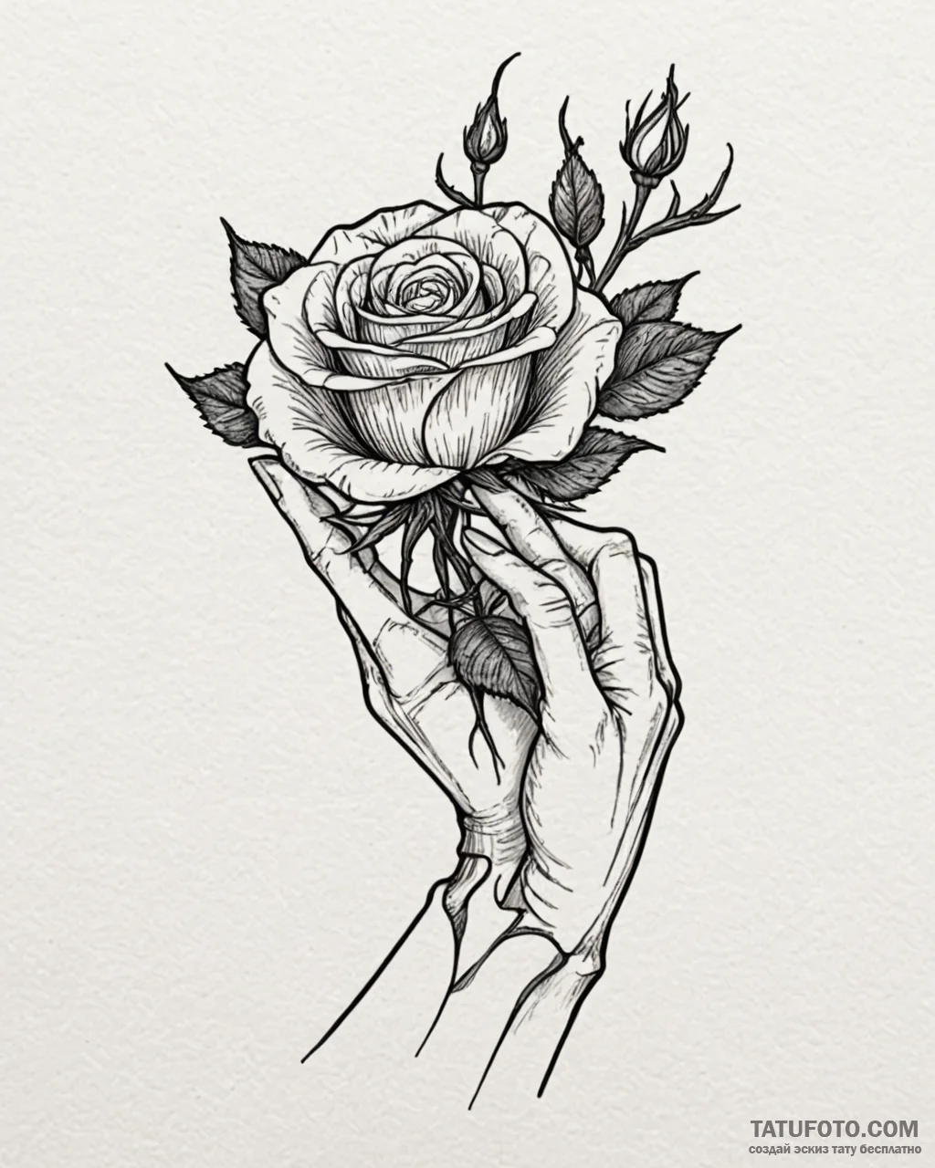 Skeletal hand delicately holding a single, pe... - эскиз тату (№1753092848_0, 21.07.2025 10:14) — Tatufoto.com