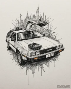 The delorean time machine, ink illustration f... - эскиз тату (№1753093096_0, 21.07.2025 10:18) — Tatufoto.com