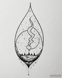 Tear drop reflecting a burning world, ink ill... - эскиз тату (№1753093430_0, 21.07.2025 10:23) — Tatufoto.com