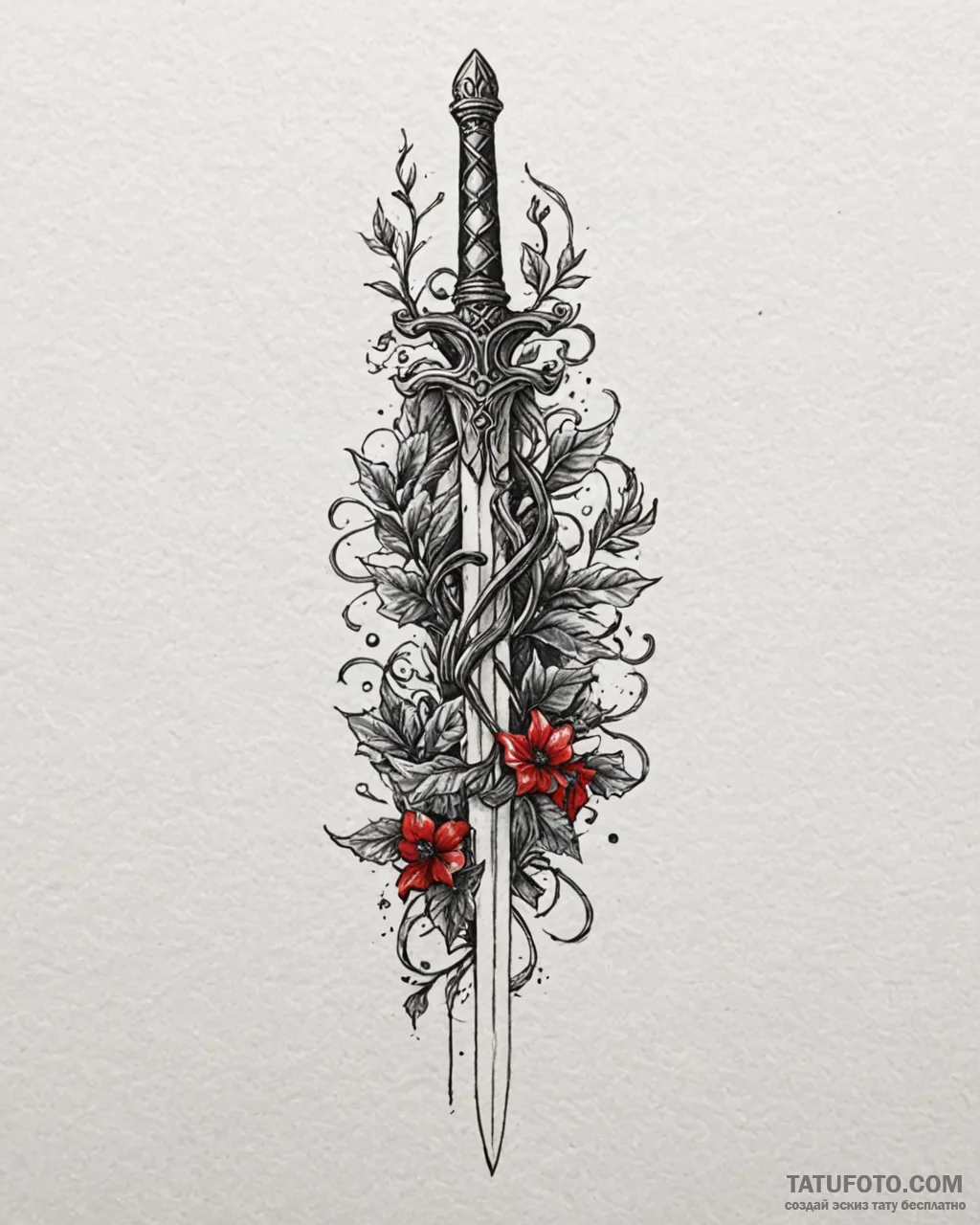 Dagger entwined with ivy, tattoo sketch desig... - эскиз тату (№1753093512_0, 21.07.2025 10:25) — Tatufoto.com