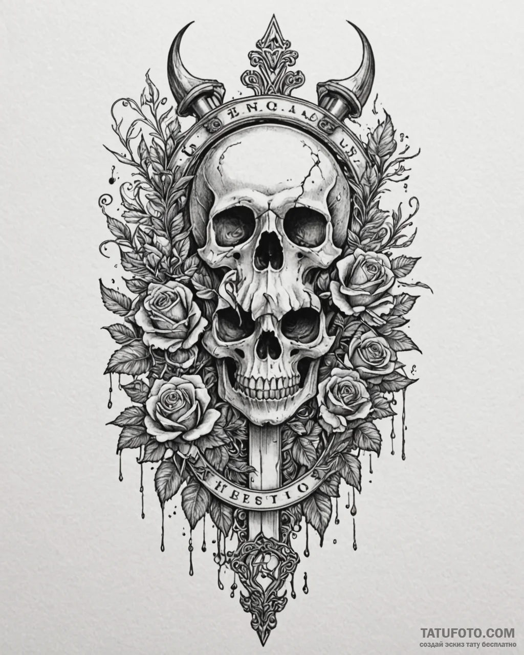 Coral dagger encrusted with pearls, tattoo fl… — эскиз тату (№1753093679_0, 21.07.2025 10:27) — Tatufoto.com