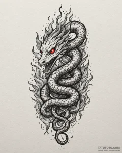 Haunted serpent devouring celestial flame, ta... - эскиз тату (№1753093928_0, 21.07.2025 10:32) — Tatufoto.com