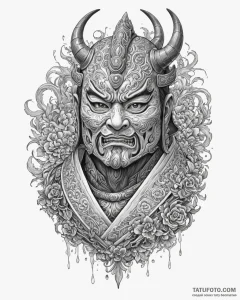 Shogun's war mask (men-yoroi), fearsome and o... - эскиз тату (№1753094093_0, 21.07.2025 10:34) — Tatufoto.com