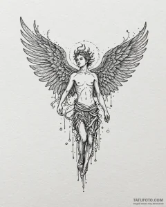 Icarus, but his wings are made of burning cir... - эскиз тату (№1753094175_0, 21.07.2025 10:36) — Tatufoto.com