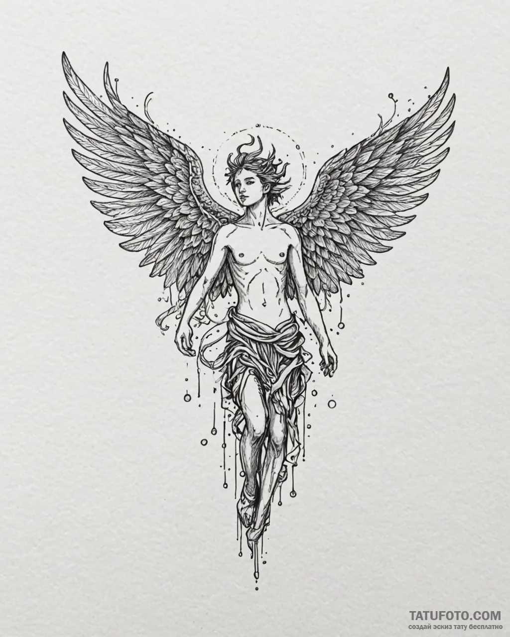 Icarus, but his wings are made of burning cir... - эскиз тату (№1753094175_0, 21.07.2025 10:36) — Tatufoto.com