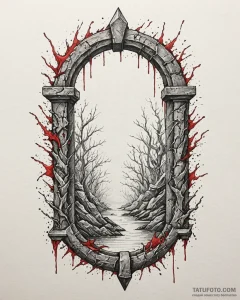 Water glyph beneath shattered gate, tattoo sk... - эскиз тату (№1753094837_0, 21.07.2025 10:47) — Tatufoto.com