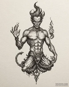 Ifrit (fire genie) made of smoke and embers,... - эскиз тату (№1753095087_0, 21.07.2025 10:51) — Tatufoto.com