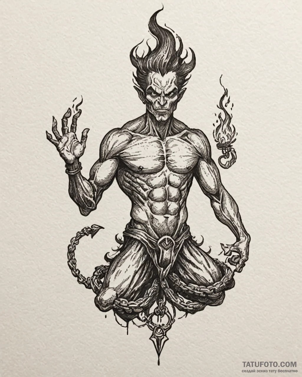 Ifrit (fire genie) made of smoke and embers,… — эскиз тату (№1753095087_0, 21.07.2025 10:51) — Tatufoto.com