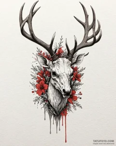 Elk skull used as a planter for carnivorous f... - эскиз тату (№1753095336_0, 21.07.2025 10:55) — Tatufoto.com