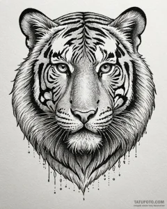 A regal bengal tiger face, powerful and detai... - эскиз тату (№1753095668_0, 21.07.2025 11:01) — Tatufoto.com