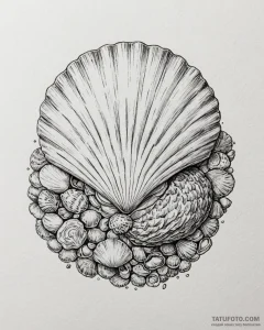 Shell, artistic tattoo sketch, aesthetically... - эскиз тату (№1753095833_0, 21.07.2025 11:03) — Tatufoto.com