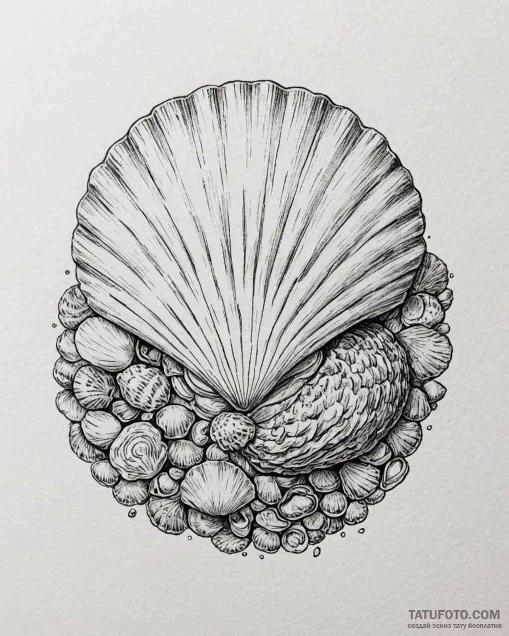 Shell, artistic tattoo sketch, aesthetically... - эскиз тату (№1753095833_0, 21.07.2025 11:03) — Tatufoto.com