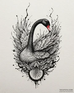Black swan with glowing eyes, tattoo flash sh... - эскиз тату (№1753096165_0, 21.07.2025 11:09) — Tatufoto.com