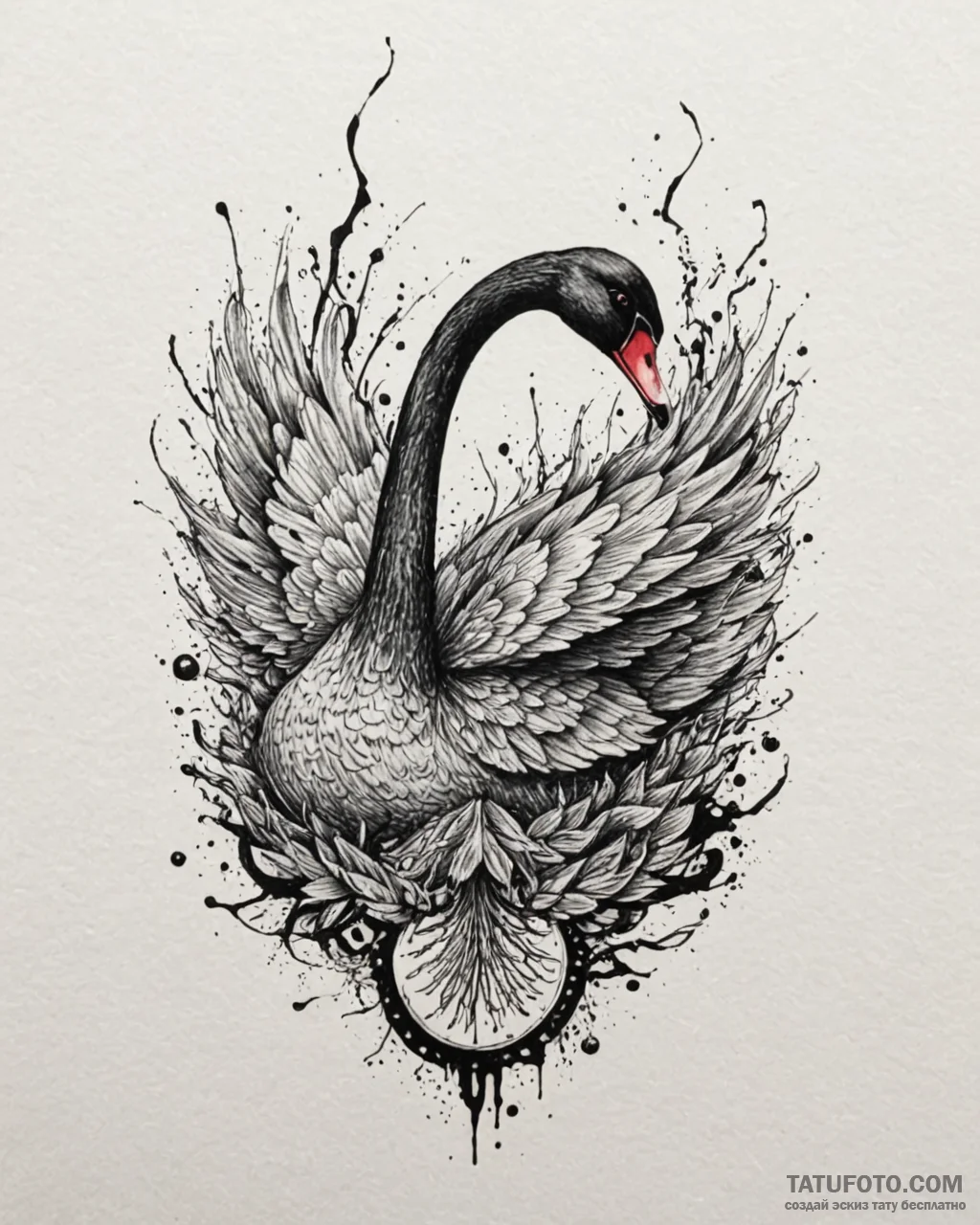 Black swan with glowing eyes, tattoo flash sh... - эскиз тату (№1753096165_0, 21.07.2025 11:09) — Tatufoto.com