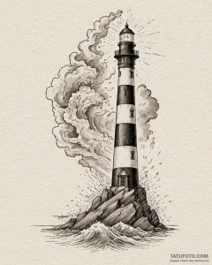 An abandoned lighthouse standing defiant agai... - эскиз тату (№1753096661_0, 21.07.2025 11:17) — Tatufoto.com