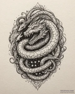 Lunar serpent devouring stars, tattoo sketch... - эскиз тату (№1753096744_0, 21.07.2025 11:19) — Tatufoto.com