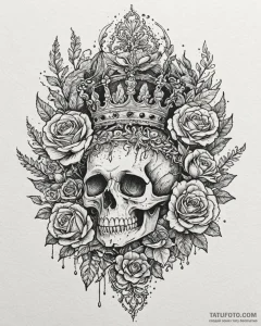 Sunken crown beneath coral reef, tattoo flash... - эскиз тату (№1753096910_0, 21.07.2025 11:21) — Tatufoto.com