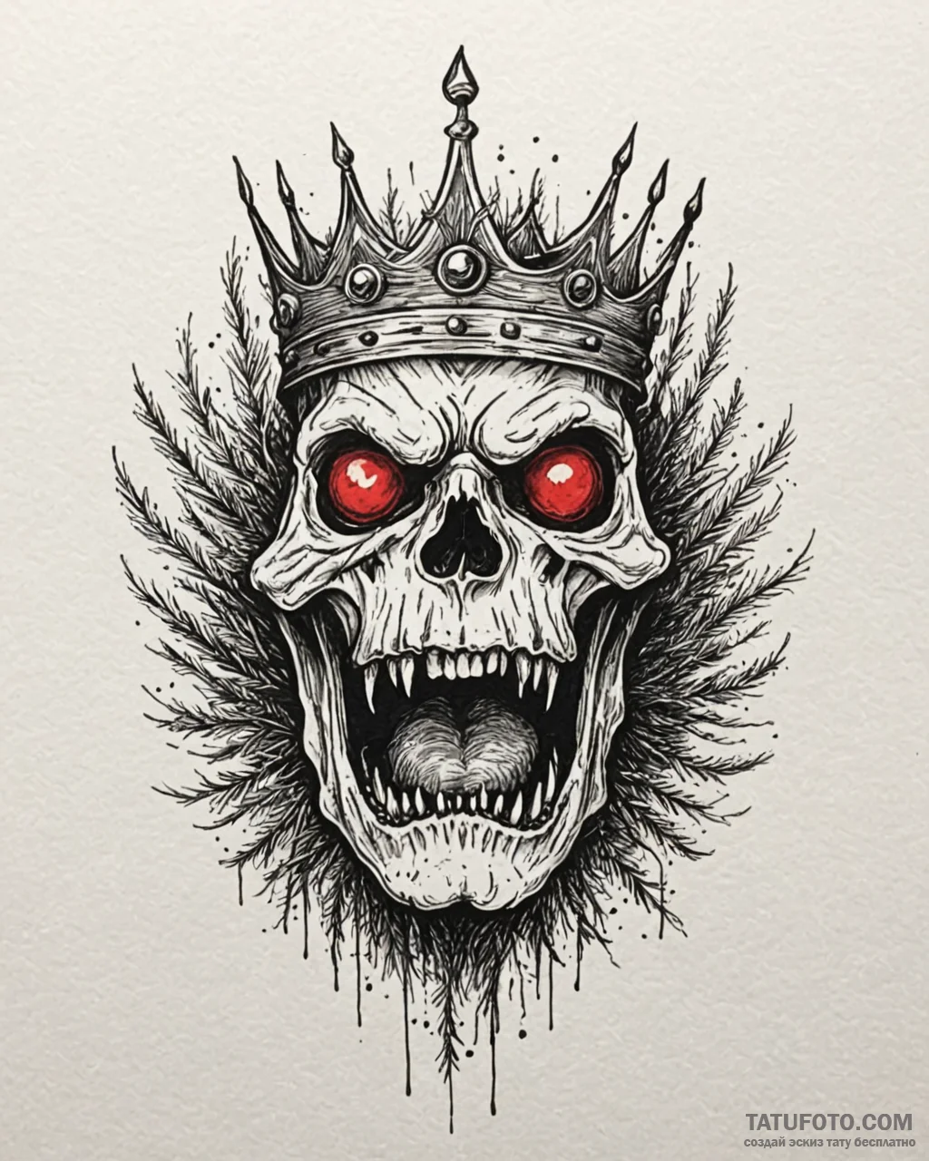 Pine needle crown devouring light, ink illust… — эскиз тату (№1753096993_0, 21.07.2025 11:23) — Tatufoto.com