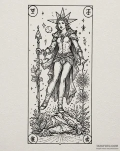 Tarot card: the fool, the star, tattoo line a... - эскиз тату (№1753097077_0, 21.07.2025 11:24) — Tatufoto.com