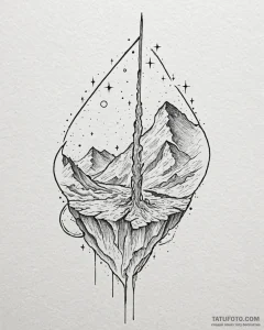 Needle relic beneath celestial rift, artistic... - эскиз тату (№1753097242_0, 21.07.2025 11:27) — Tatufoto.com