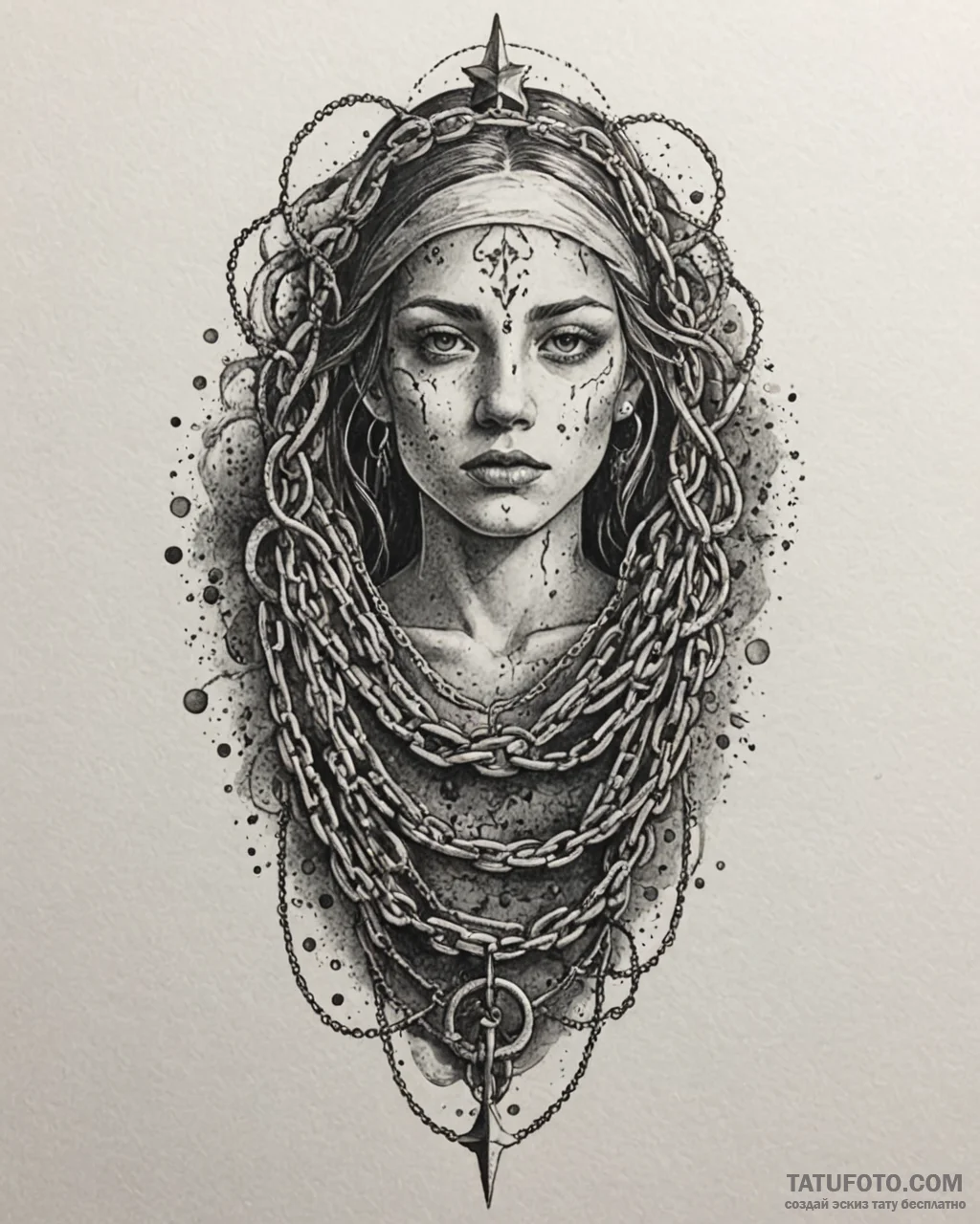 Sunken relic bound in chains, tattoo line art... - эскиз тату (№1753097325_0, 21.07.2025 11:28) — Tatufoto.com