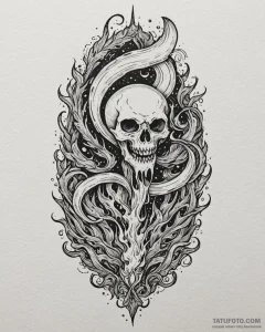 Ghost blade devouring celestial flame, tattoo... - эскиз тату (№1753097575_0, 21.07.2025 11:32) — Tatufoto.com