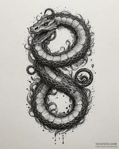 Serpent coil around skeletal key, tattoo sket... - эскиз тату (№1753097657_0, 21.07.2025 11:34) — Tatufoto.com