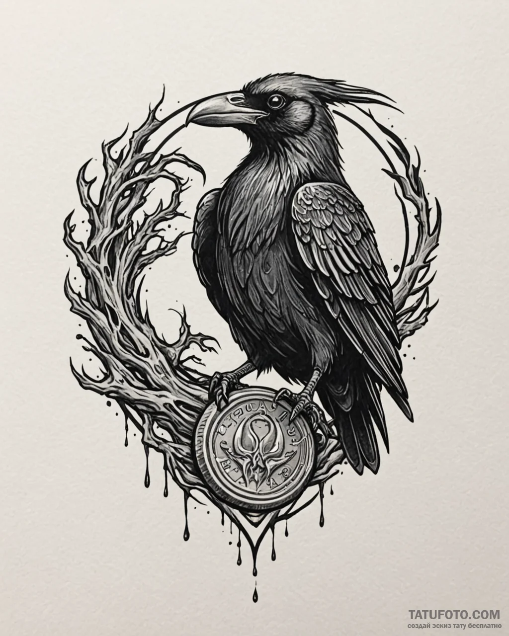 Raven claw clutching ancient coin, concept ar… — эскиз тату (№1753097823_0, 21.07.2025 11:37) — Tatufoto.com