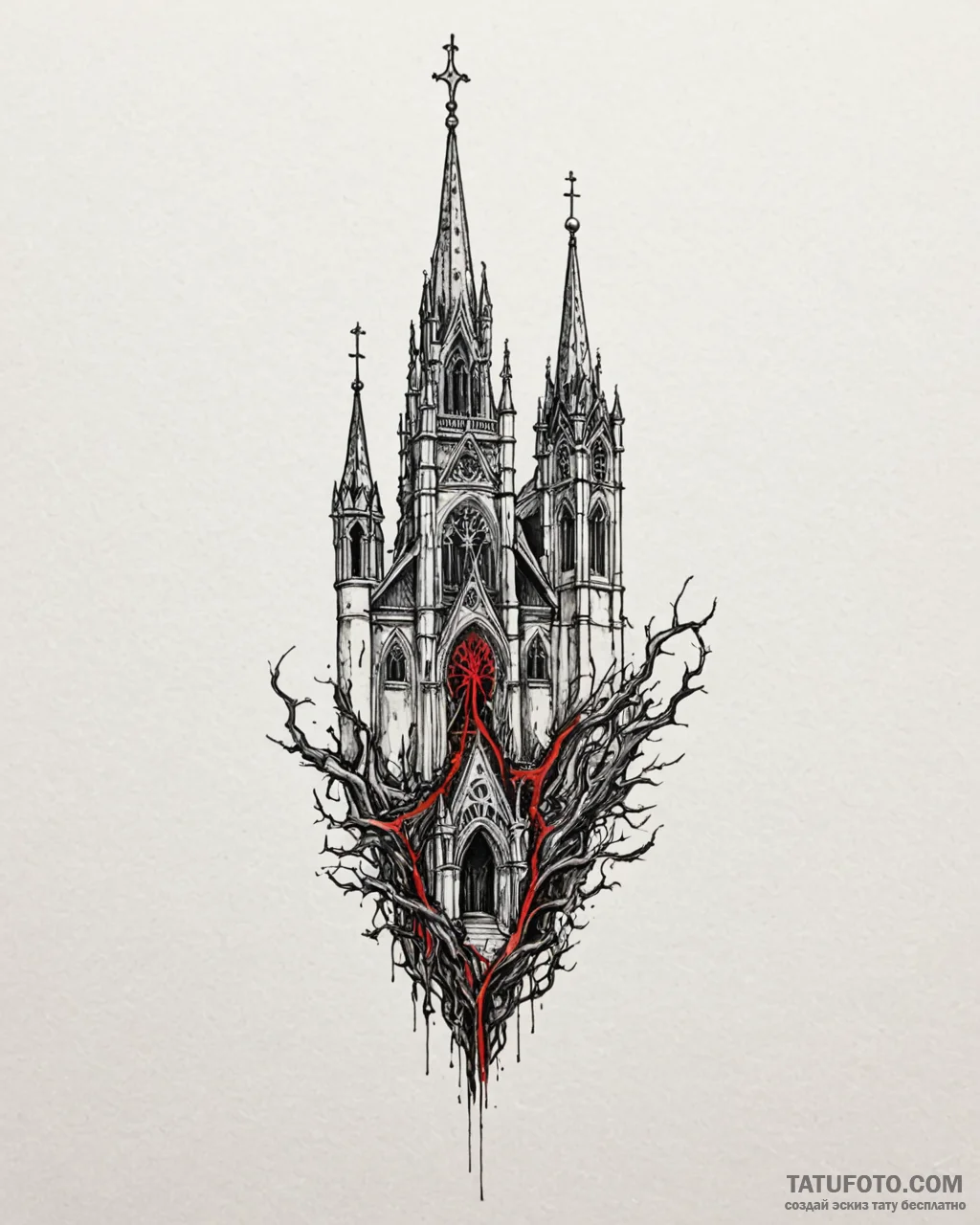 Cathedral's gothic architecture morphing into... - эскиз тату (№1753097990_0, 21.07.2025 11:39) — Tatufoto.com