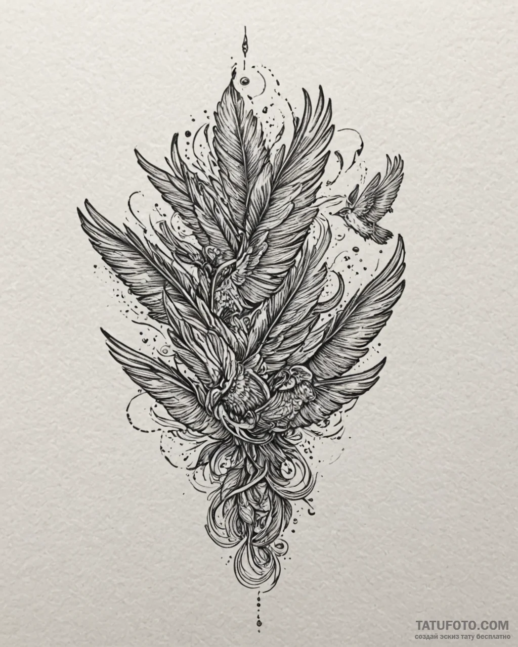 Single feather turning into a flock of tiny,... - эскиз тату (№1753098073_0, 21.07.2025 11:41) — Tatufoto.com