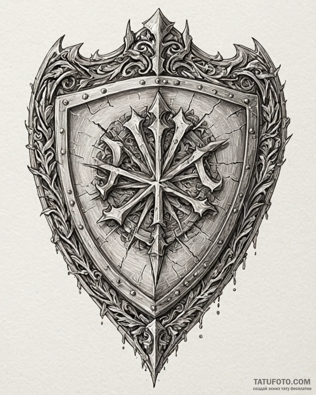 Silver shield cracked with runes, concept art... - эскиз тату (№1753098239_0, 21.07.2025 11:43) — Tatufoto.com