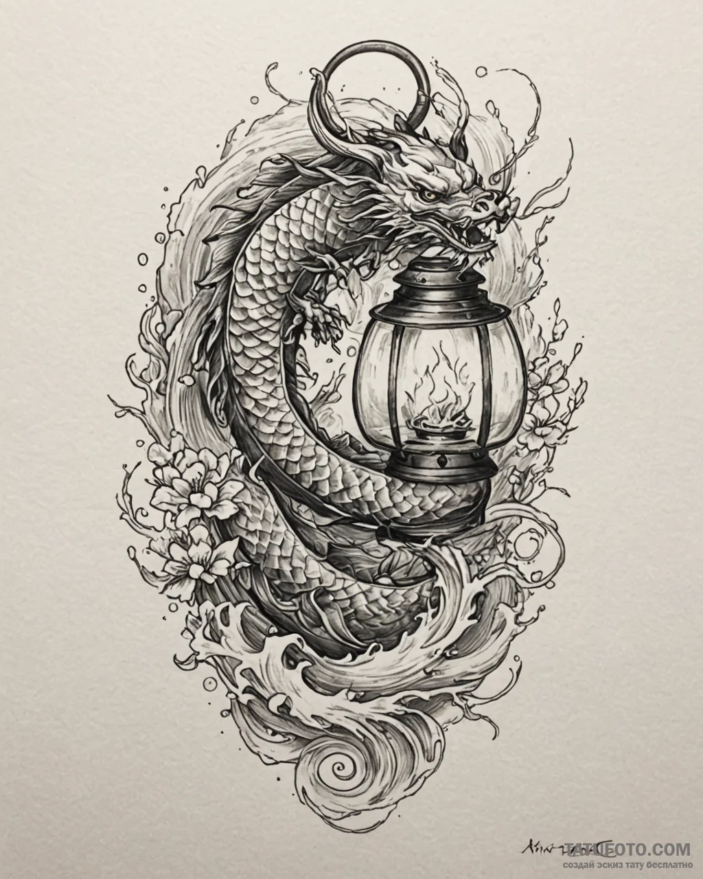 Oil lantern swinging in spectral wind, artist... - эскиз тату (№1753098322_0, 21.07.2025 11:45) — Tatufoto.com