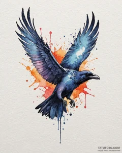 Angelic raven with glowing veins, artistic ta... - эскиз тату (№1753098405_0, 21.07.2025 11:46) — Tatufoto.com