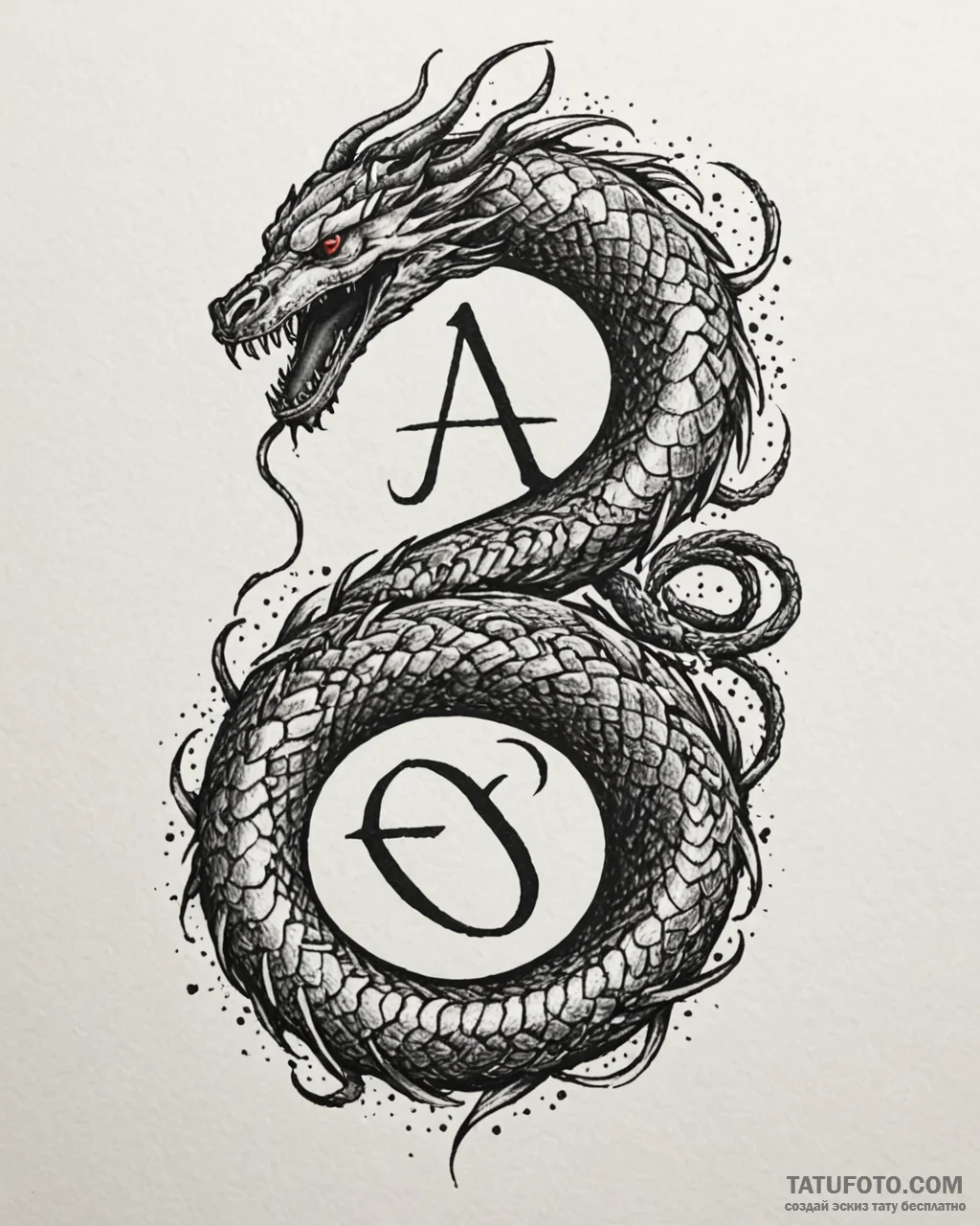 Sapphire serpent devouring rune, tattoo line… — эскиз тату (№1753098904_0, 21.07.2025 11:55) — Tatufoto.com