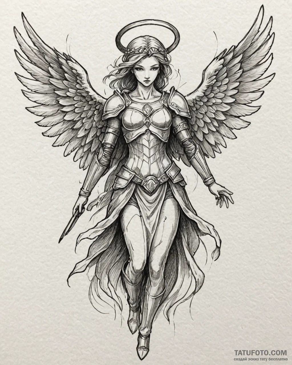 Armored angel with cracked halo, artistic tat... - эскиз тату (№1753099070_0, 21.07.2025 11:57) — Tatufoto.com