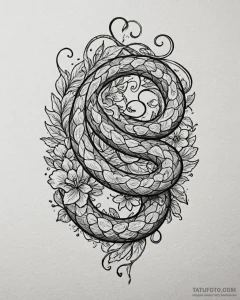 Nascent serpent coiled in bloom, artistic tat... - эскиз тату (№1753099153_0, 21.07.2025 11:59) — Tatufoto.com