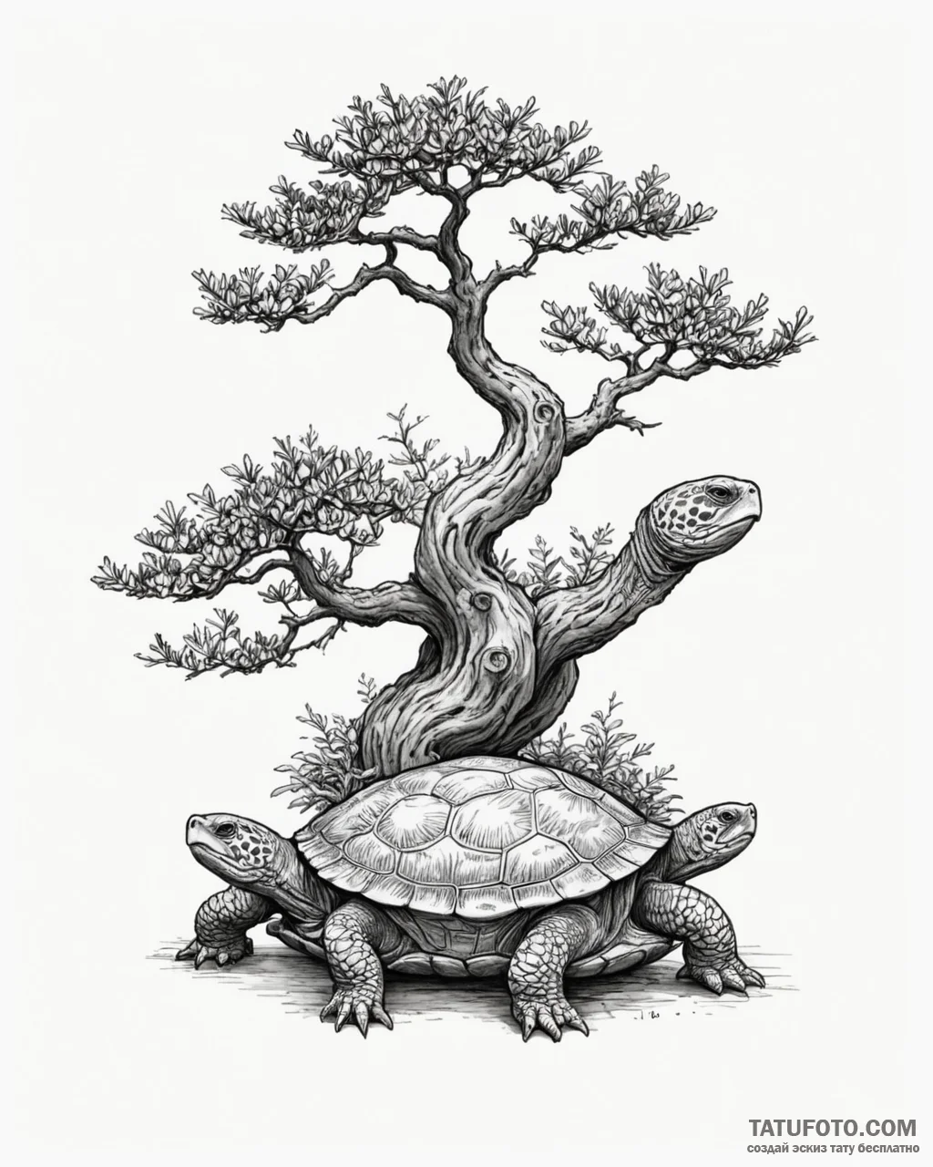 A bonsai tree growing on a turtle's back - эскиз тату (№1753099484_0, 21.07.2025 12:04) — Tatufoto.com