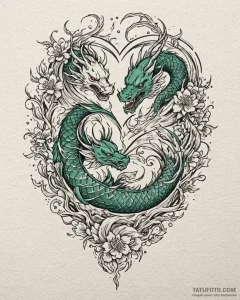 Emerald heart entwined with roots, tattoo lin... - эскиз тату (№1753099649_0, 21.07.2025 12:07) — Tatufoto.com