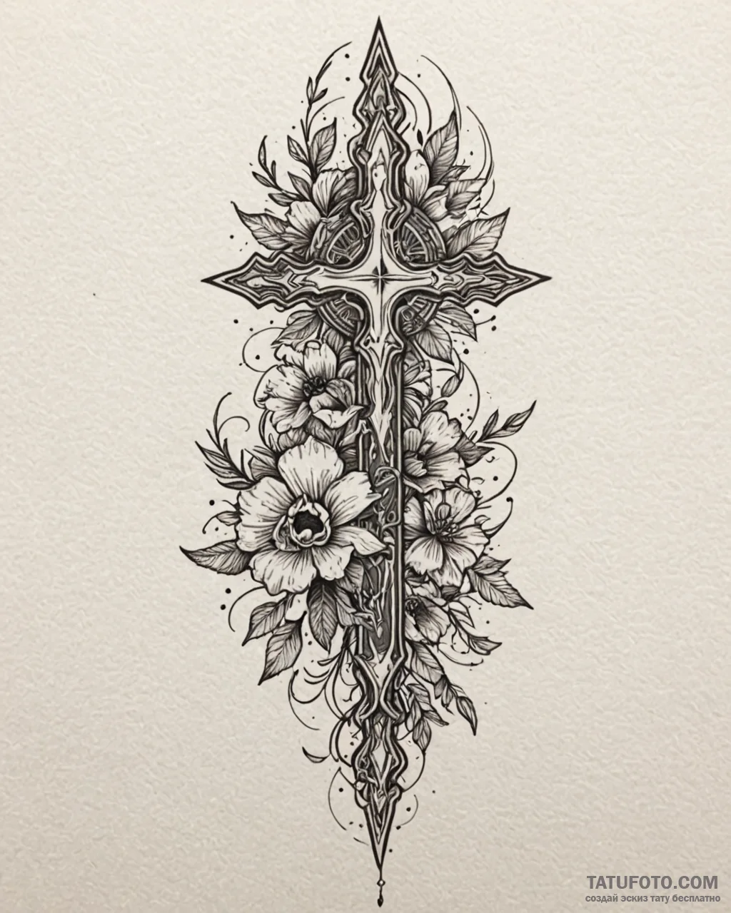 Ghost dagger through spectral bloom, tattoo f... - эскиз тату (№1753100065_0, 21.07.2025 12:14) — Tatufoto.com