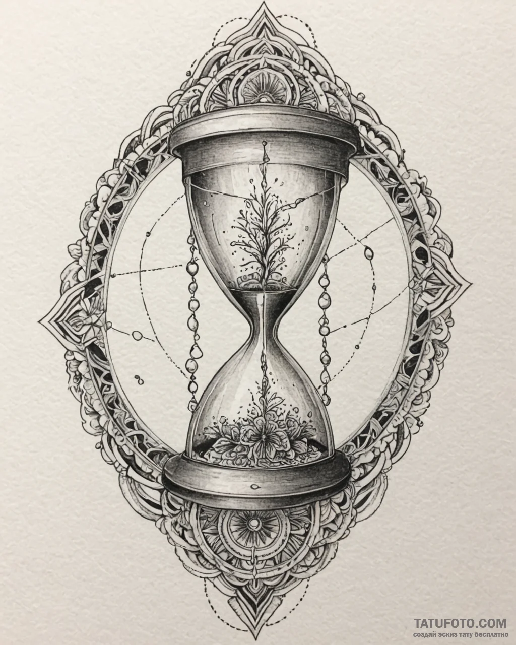 Ivory hourglass trapped in ice, concept art f... - эскиз тату (№1753100319_0, 21.07.2025 12:18) — Tatufoto.com