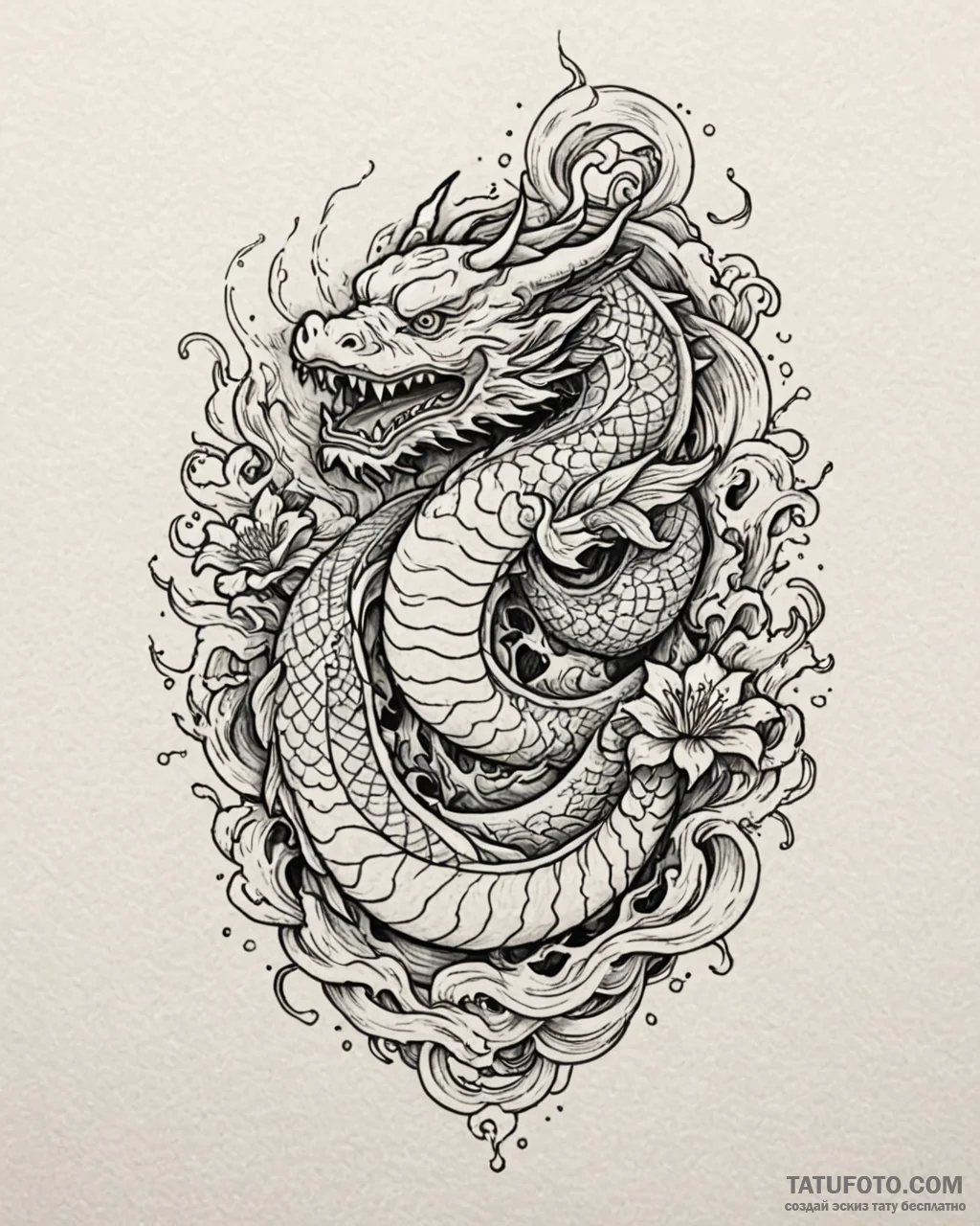 Opal fangs devouring ancient book, ink illust... - эскиз тату (№1753101077_0, 21.07.2025 12:31) — Tatufoto.com