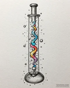 A whimsical bubble in a test tube, scientific... - эскиз тату (№1753101244_0, 21.07.2025 12:34) — Tatufoto.com